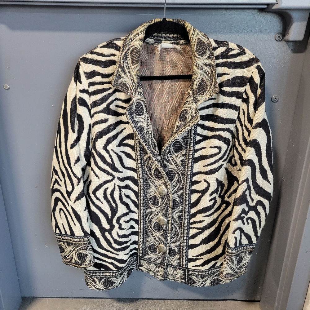 80s Painted Pony Womens large Zeebra Animal Tapestry Woven Jacket USA, Painted P